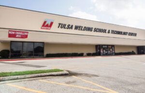 Front of Tulsa Welding School and Technology Center campus building in Houston, TX